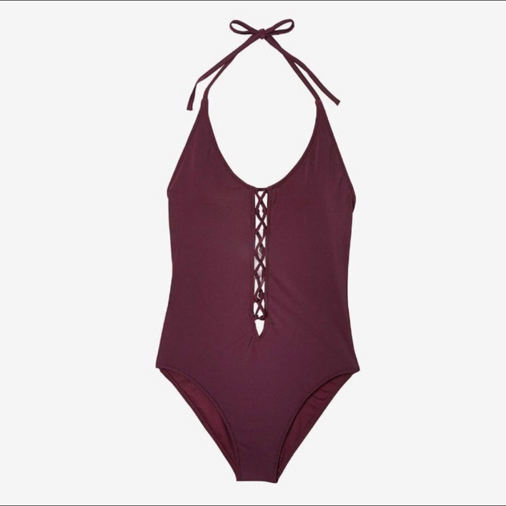 BRAND NEW Express Swim Lace-up One Piece, Burgundy, Size XS